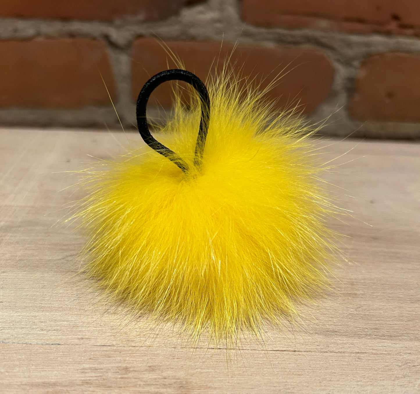 Yellow Mini Fox Fur Pom, 2.5 Inch