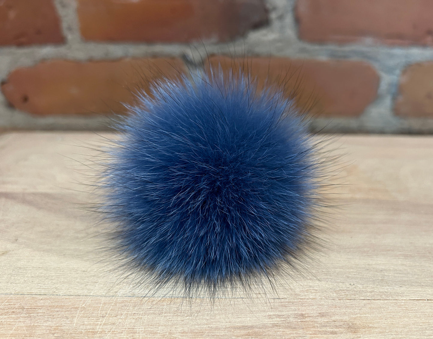 Denim Blue Fox Hat Pom, 3 Inch