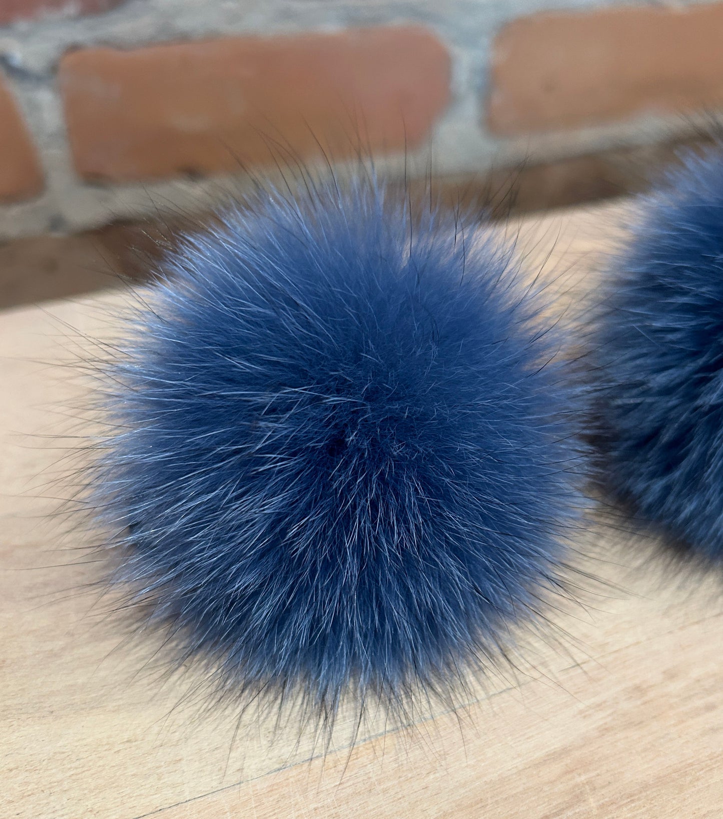 Denim Blue Fox Hat Pom, 3 Inch
