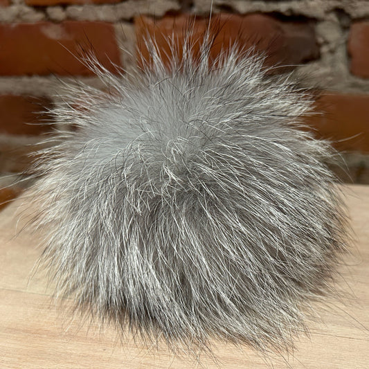 Jumbo 5.5-Inch Recycled Fur Pom Pom in Grey