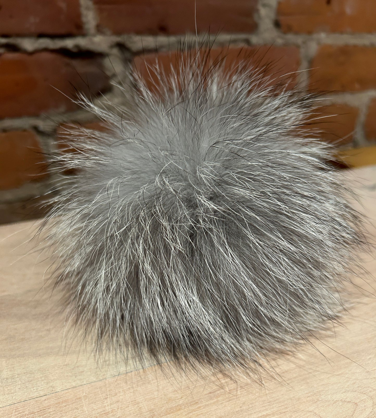 Light Grey Fox Fur Pom, 5.5 Inch