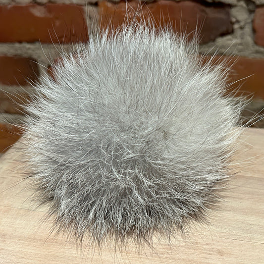 Jumbo 6-Inch Grey Fox Recycled Fur Pom Pom for Your Knit Hat