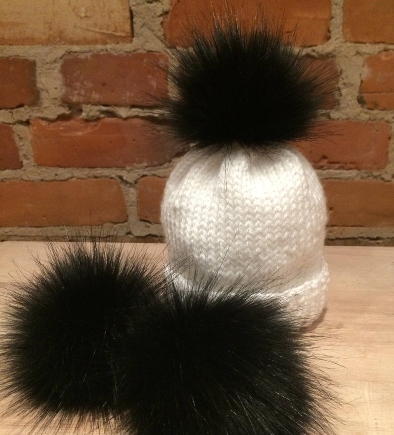 Jet Black Fox Faux Fur Pom, 3.5 Inch