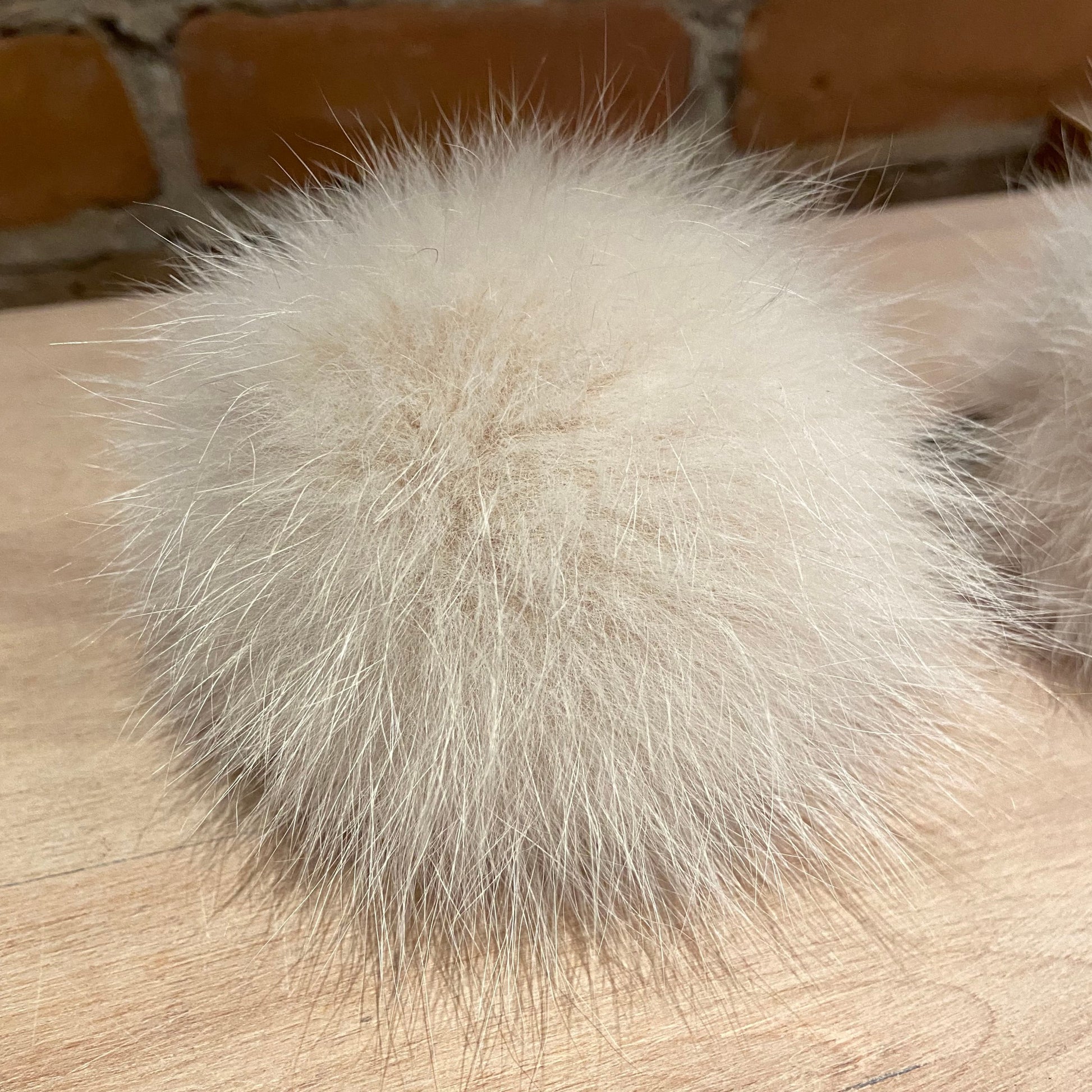 Small Ivory Peach Recycled Fox Fur Pom for Baby's Knit Hat