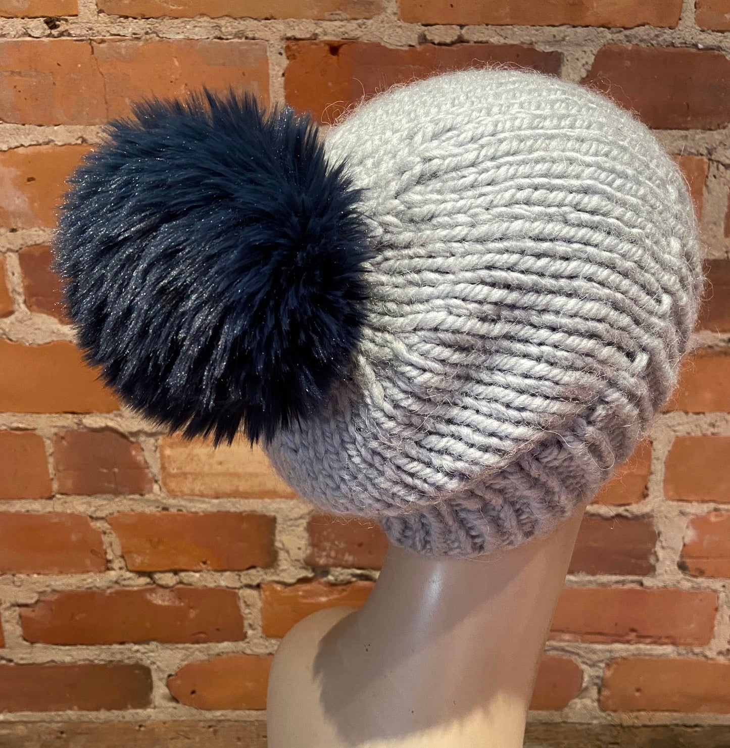 Navy Blue Fur Pom, 4.5 Inch