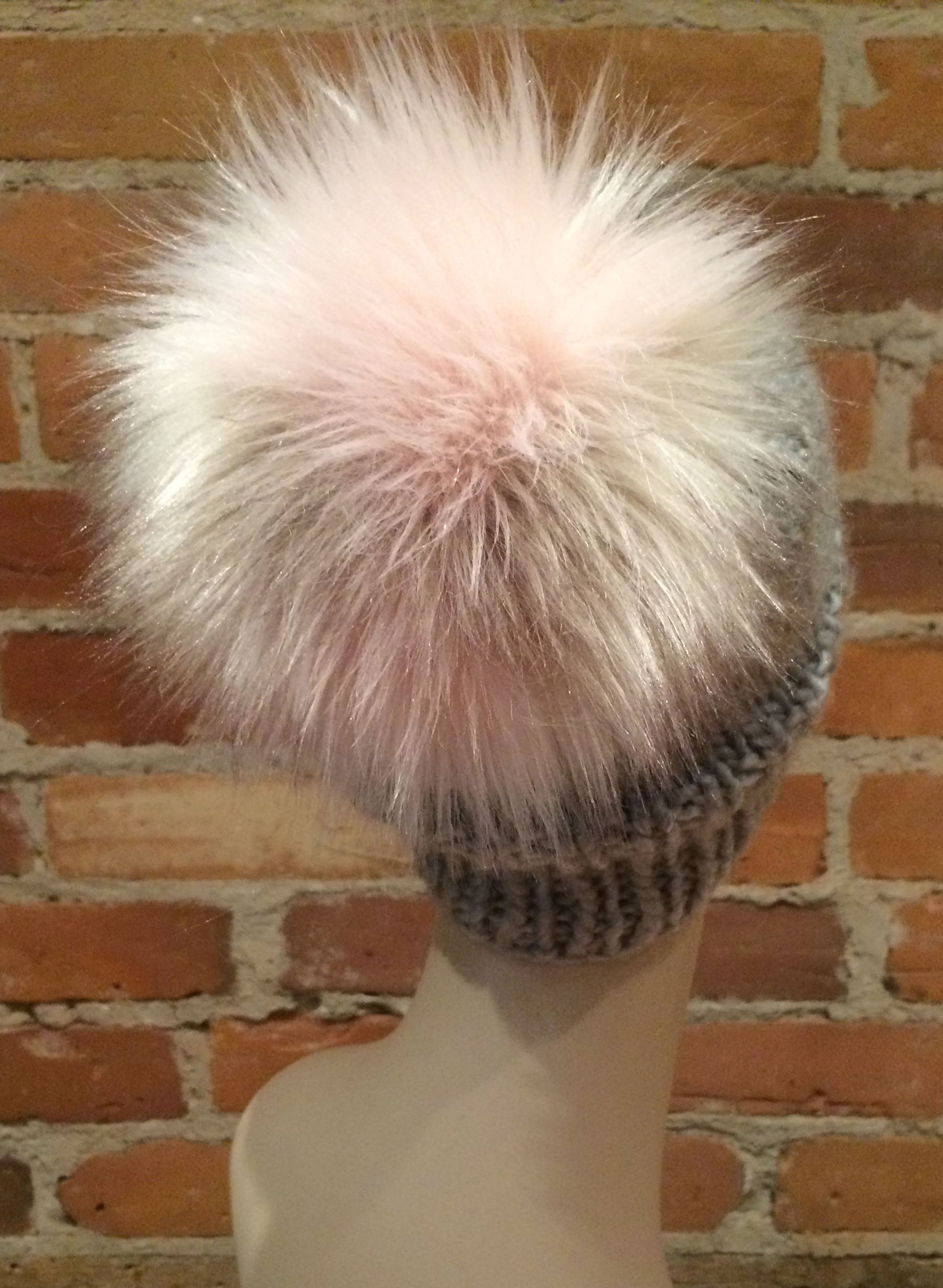 Pink Beige Pom Pom, Jumbo 6-Inch Faux Fox Fur Ball, Handmade Multi-Color Pearl Taupe and Lavender Pink Hat Pom, Detachable Hat Accessory, elle Vintage