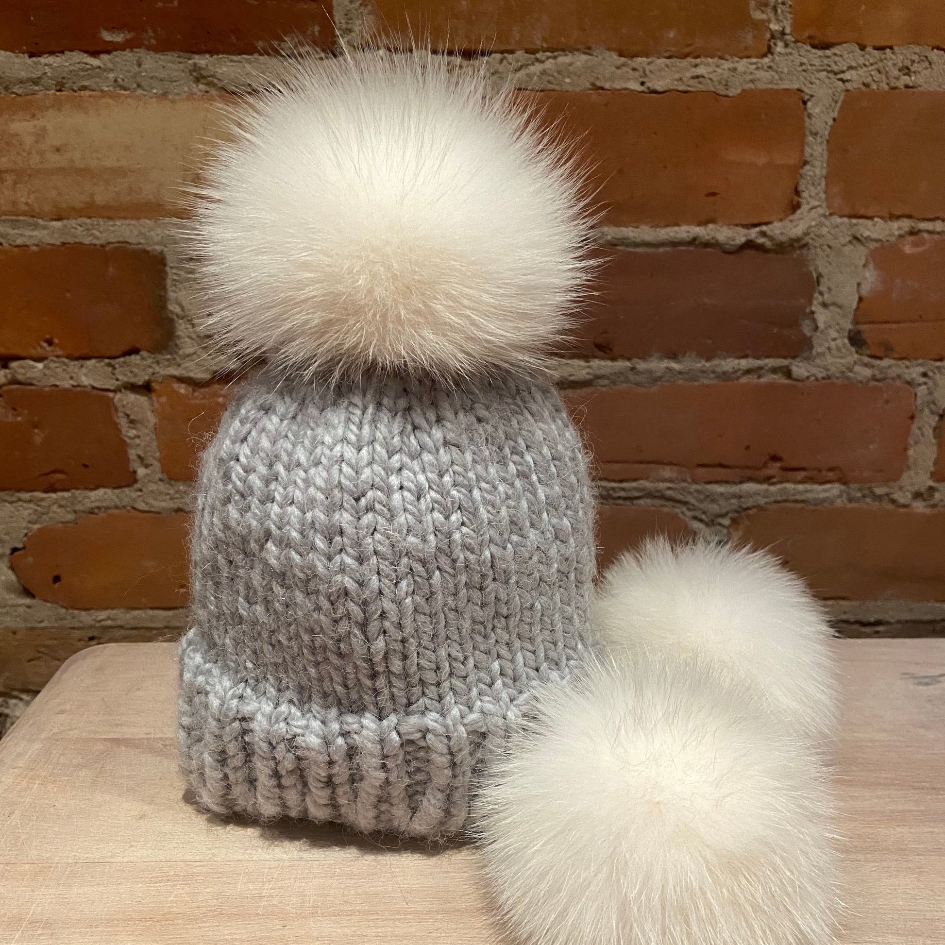 Small Ivory Fox Hat Pom Pom Handmade from Upcycled Vintage Fur