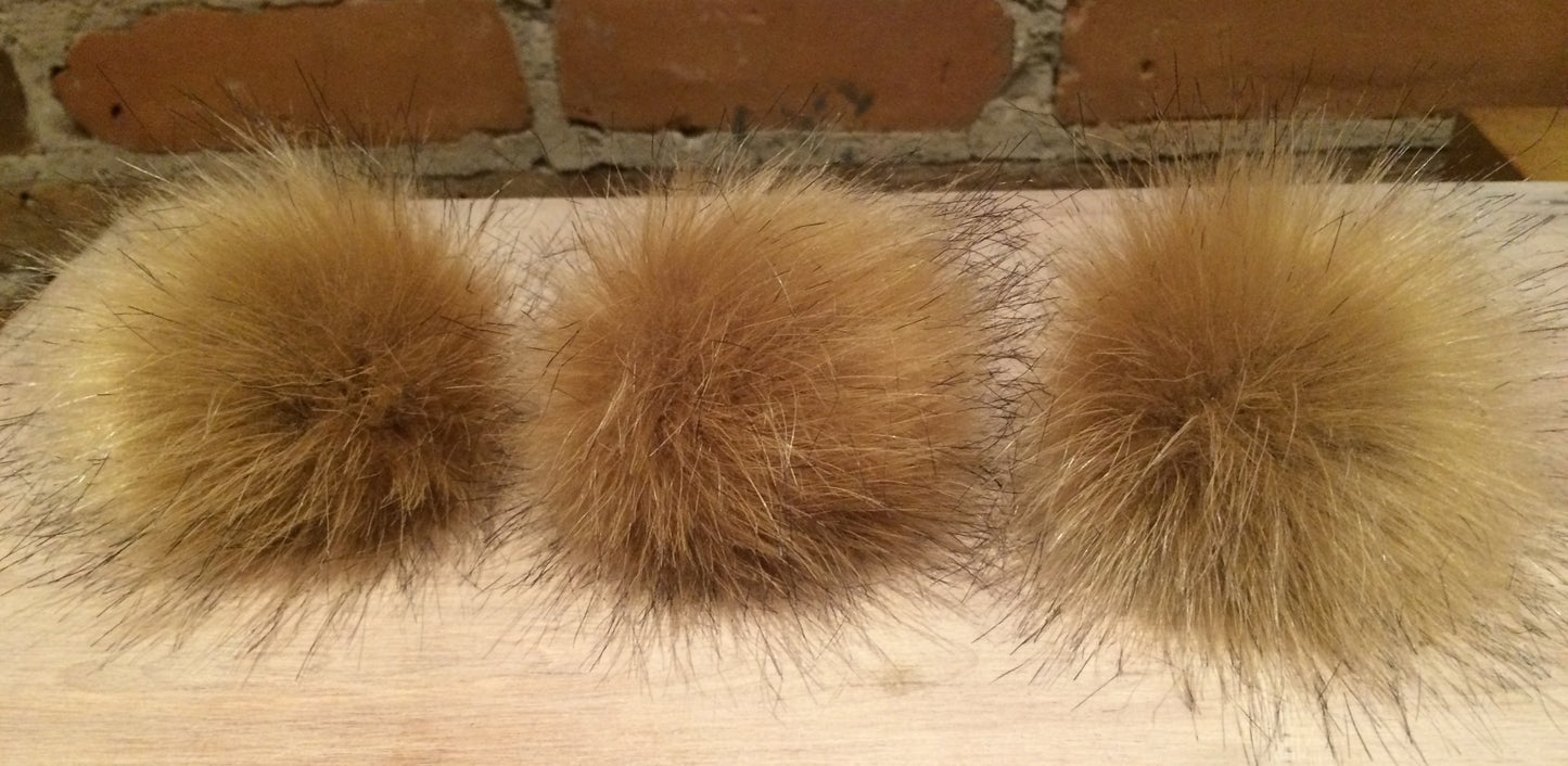 Golden Coyote Faux Fur Pom, 3.5 Inch