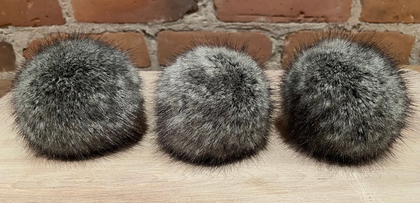 Blue Grey Speckled Faux Fur Pom, 3 Inch