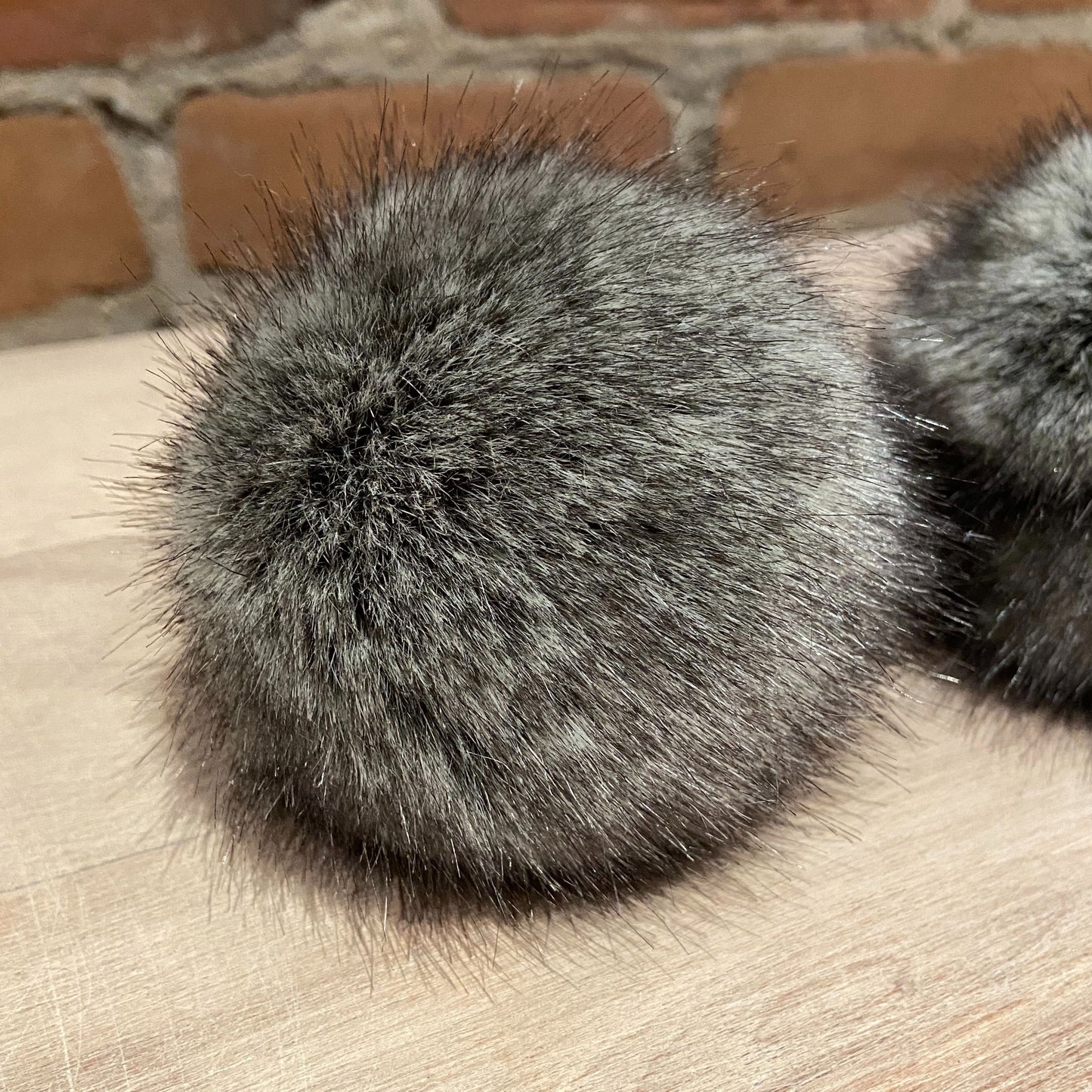 Blue Grey Speckled Faux Fur Pom, 3 Inch