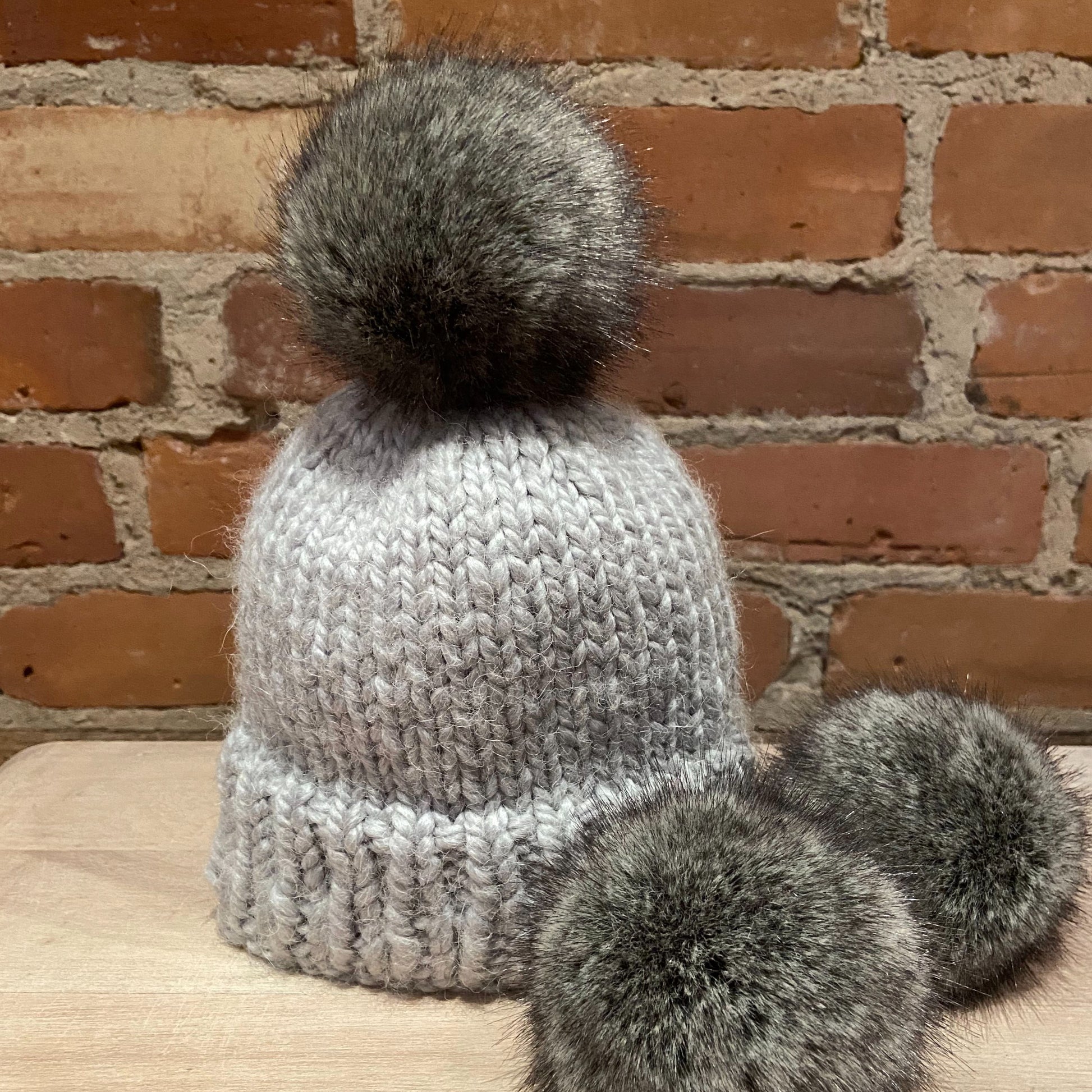 Small Speckled Grey Baby Hat Pom