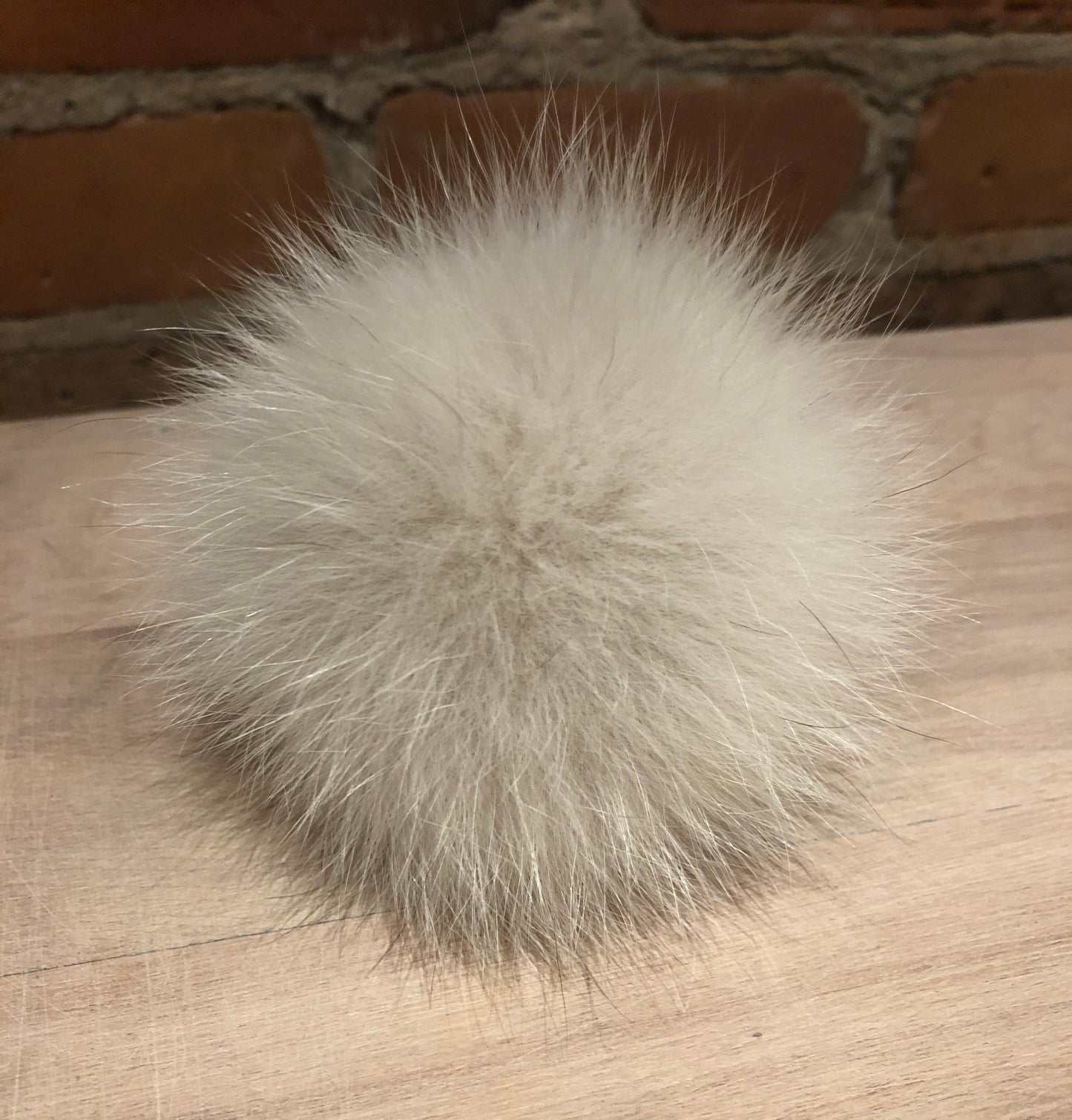 Ultra Light Beige Fox Fur Pom, 3.5 Inch