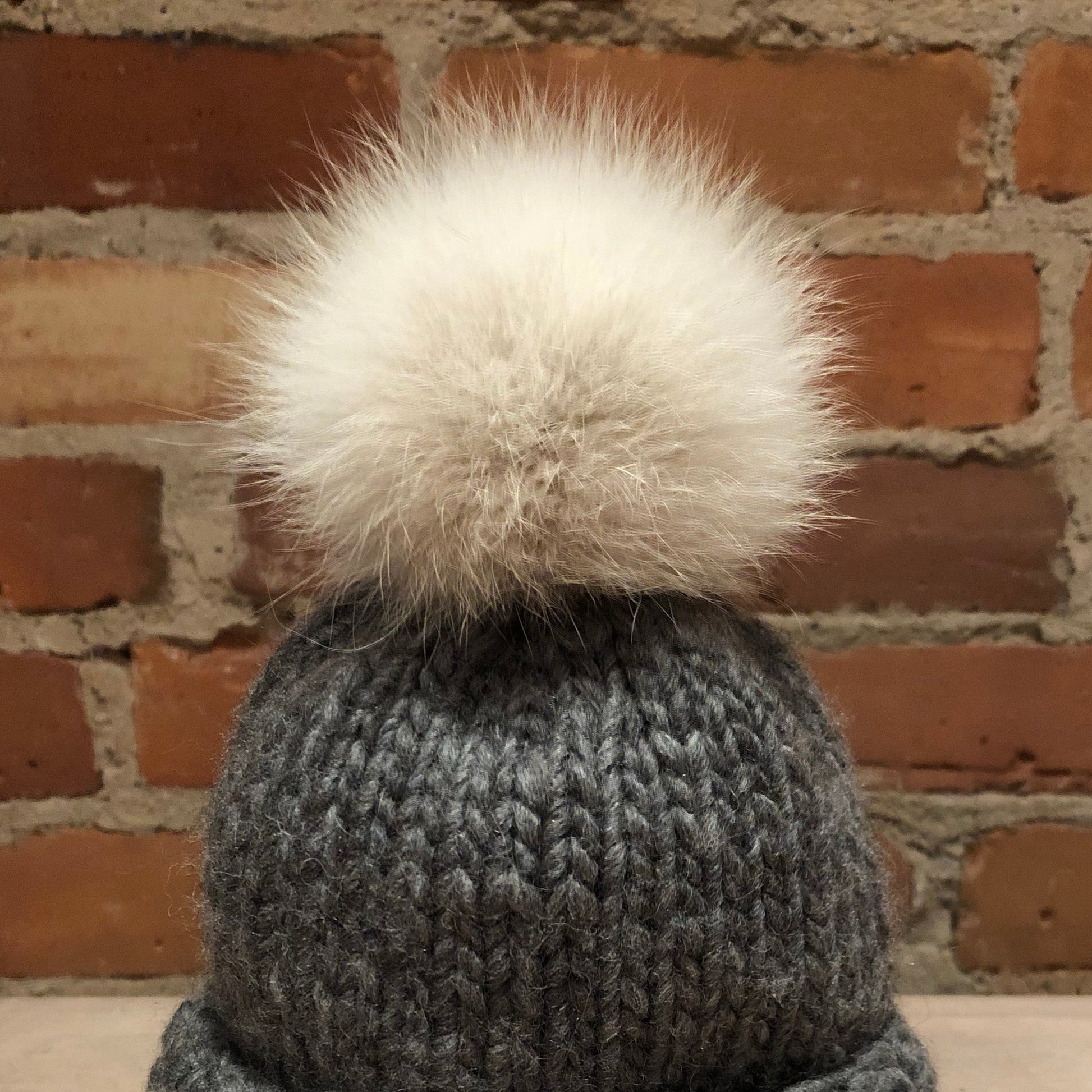 Ultra Light Beige Recycled Fox Fur Hat Pom Pom