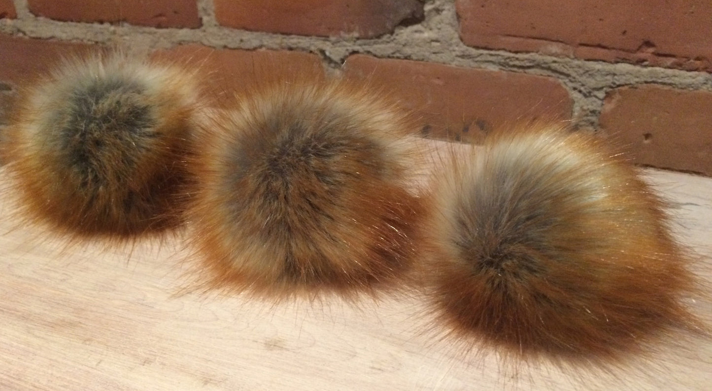 Vibrant Red Fox Faux Fur Pom, 5 Inch