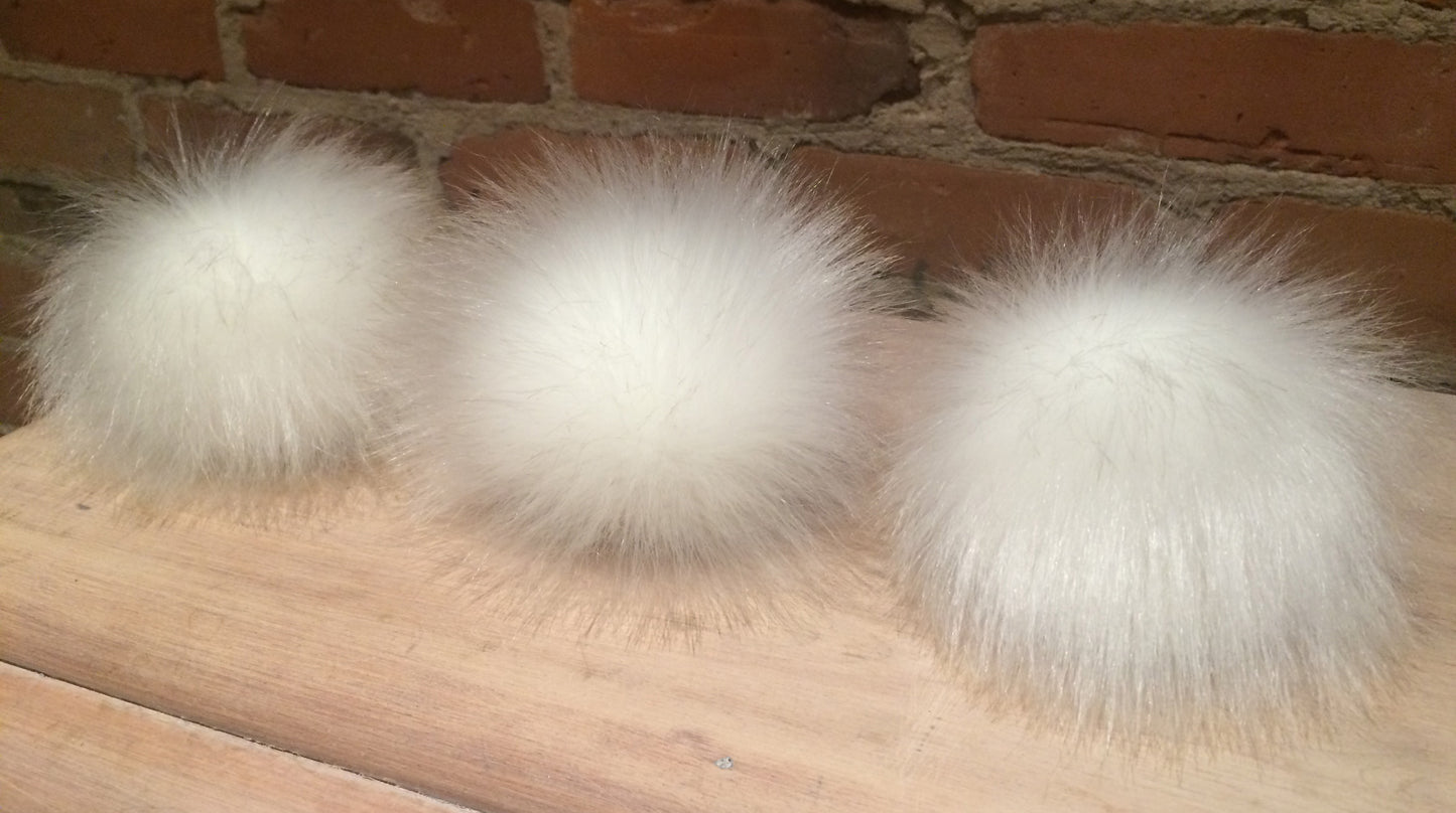 Ice White Faux Fox Fur Pom, 3.5 Inch