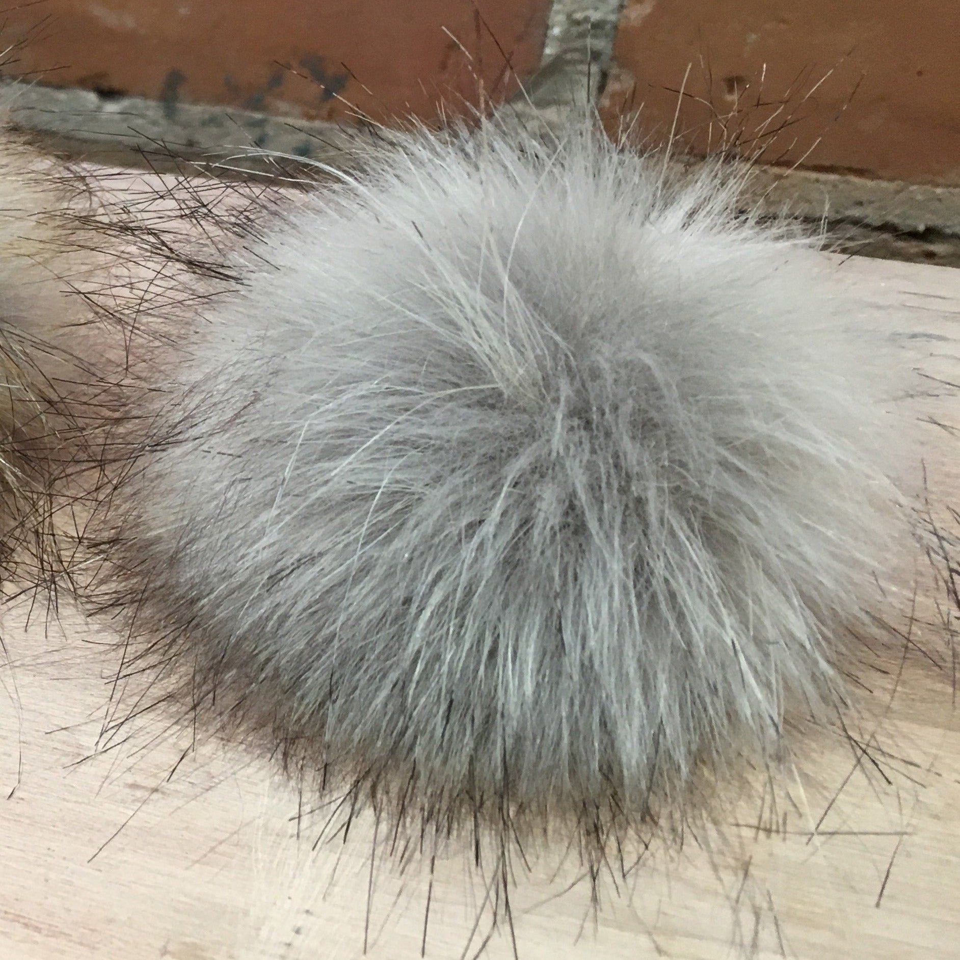 Fluffy Grey Faux Fur Pom Pom for Hats and Scarves