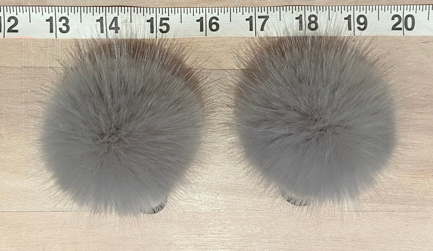 Grey Faux Mink Fur Mini Pom, 2.5 Inch