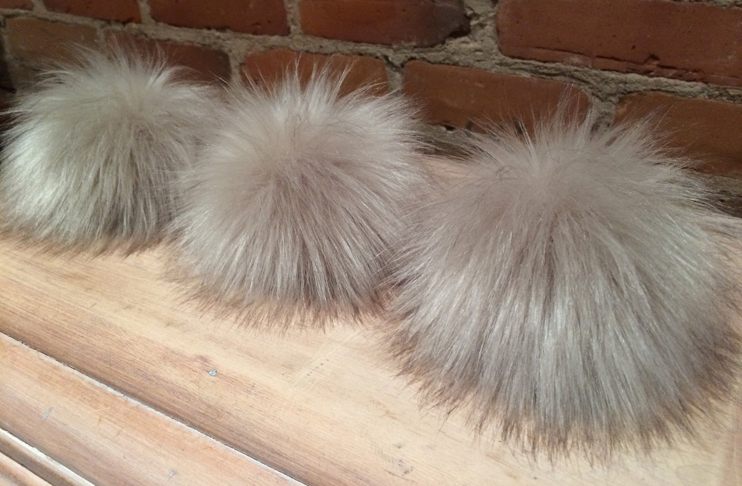 Large Pearl Taupe Faux Fox Fur Pom, 6 Inch
