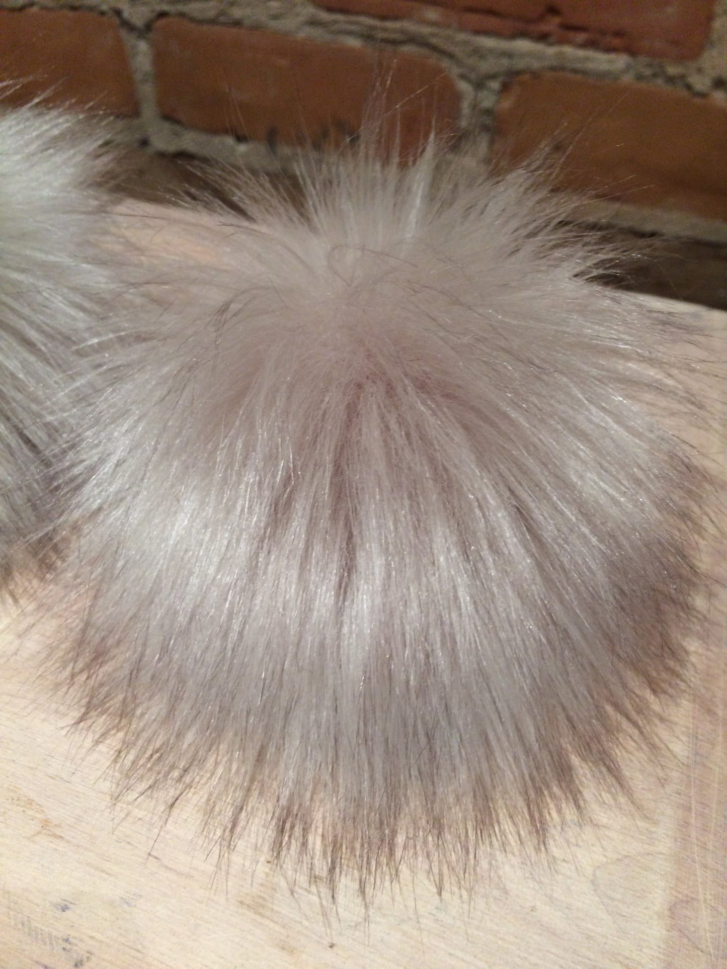 Large Pearl Taupe Faux Fox Fur Pom, 6 Inch