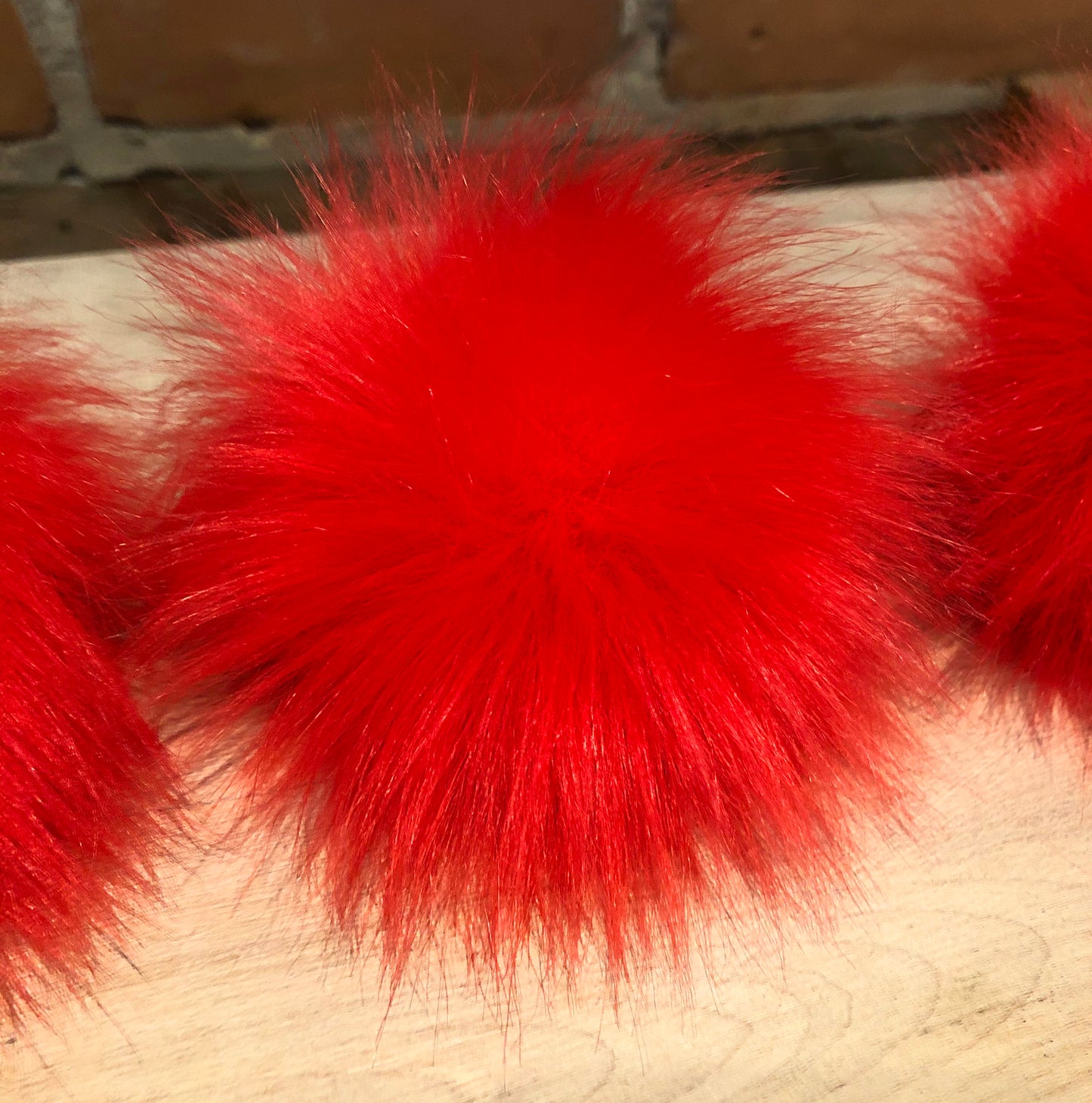 Coral Red Faux Fur Pom Pom