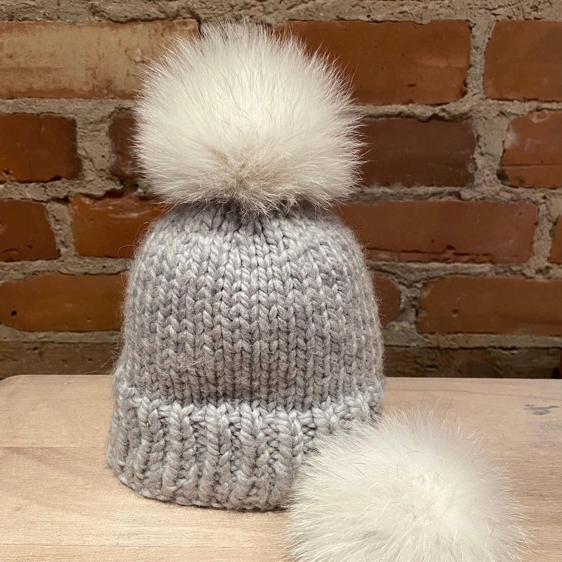 Small Ivory Recycled Fox Vintage Fur Pom Pom for Baby's Knit Hat