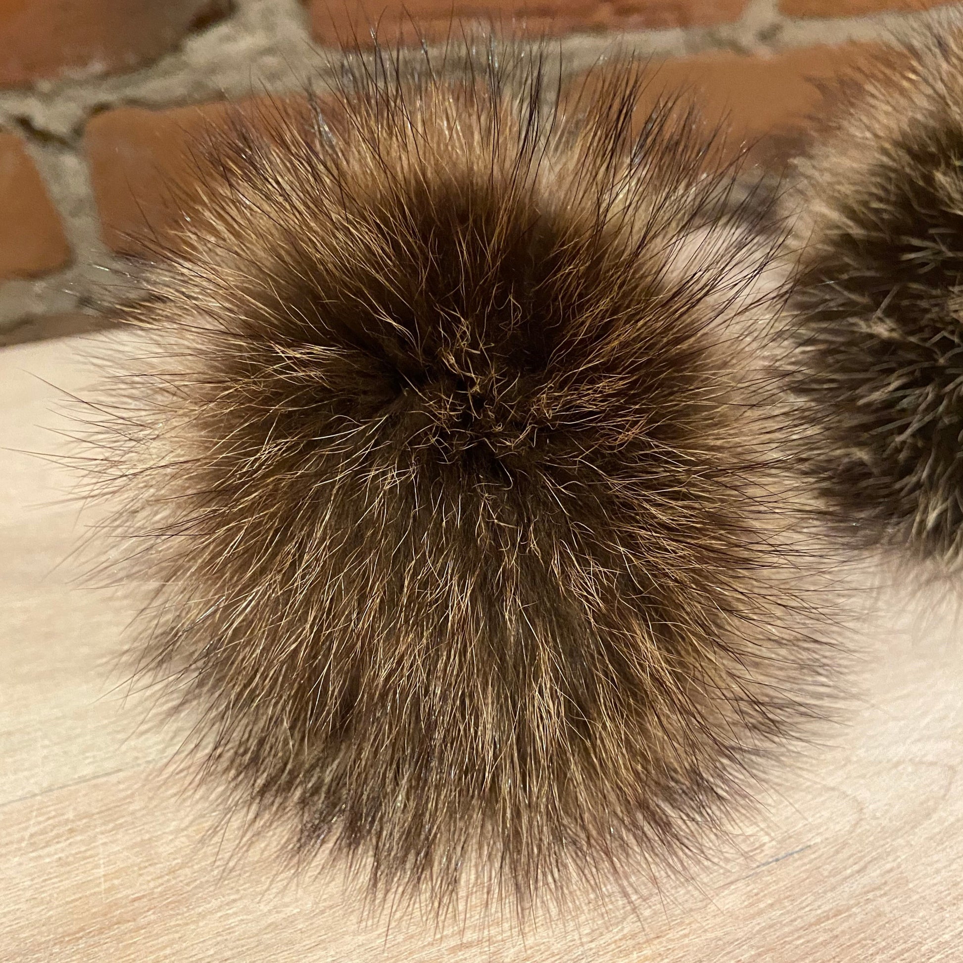 Golden Brown Raccoon Vintage Upcycled Fur Coat Hat Pom Pom