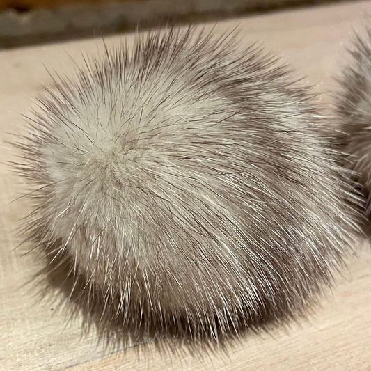 Light Grey Stripe Mink Recycled Fur Pom, 2-inch