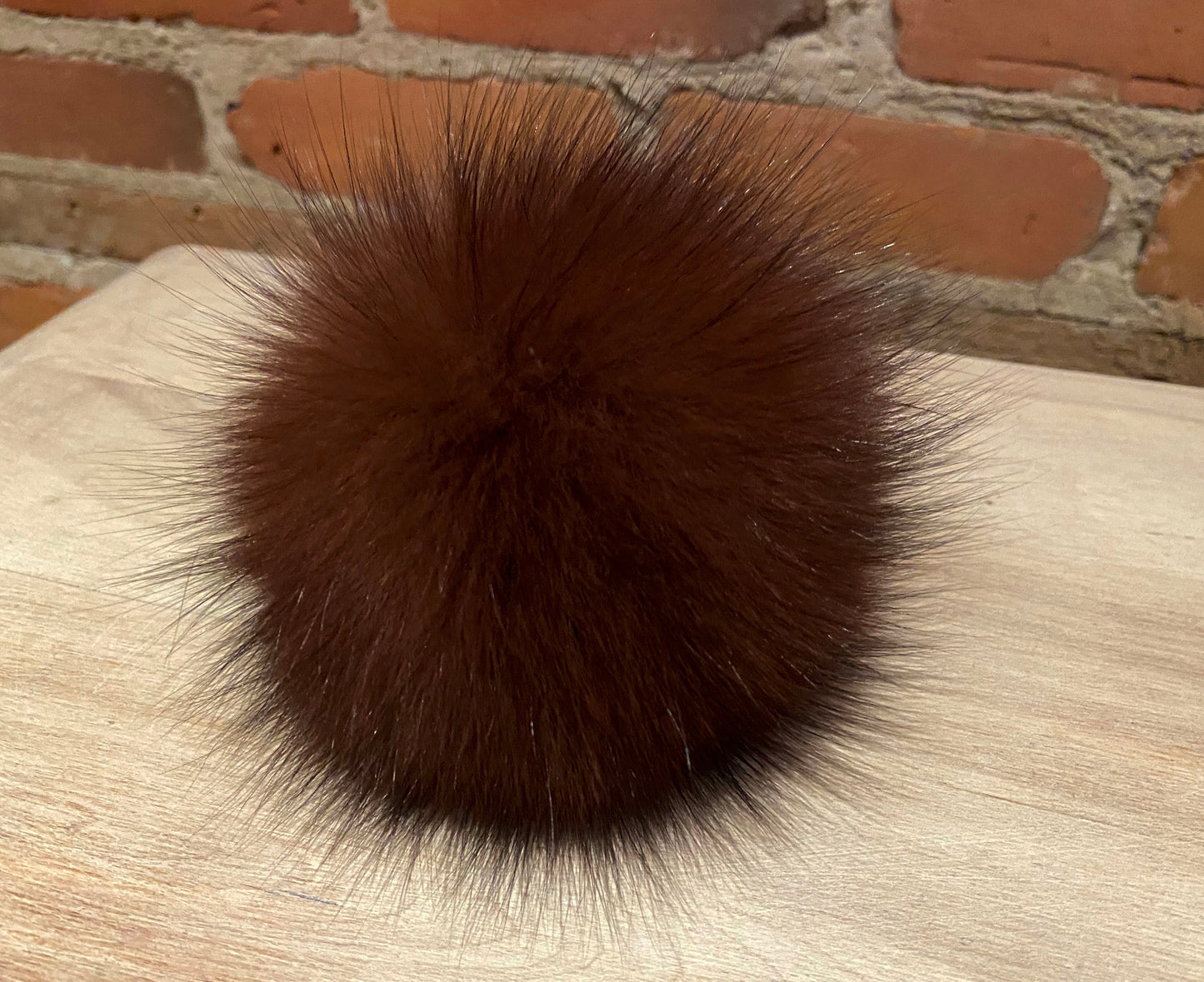Cherry Wood Brown Fox Fur Pom, 4.5 Inch