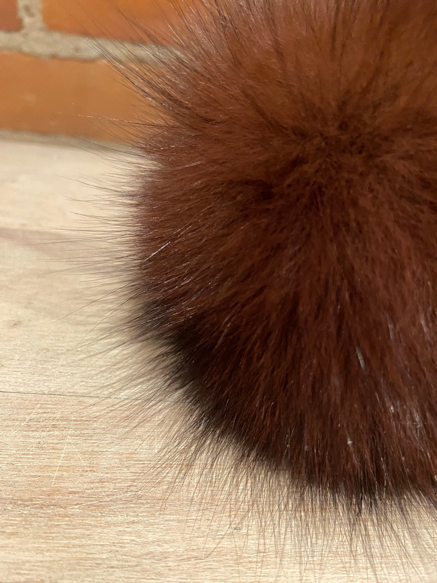 Cherry Wood Brown Fox Fur Pom, 4.5 Inch