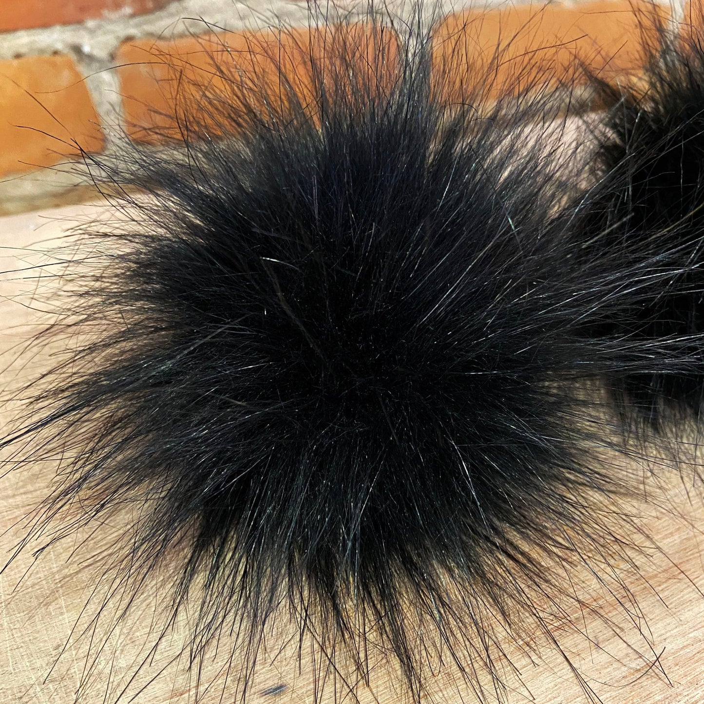 Small Jet Black Wispy Faux Fur Pom Pom for Knit Hats