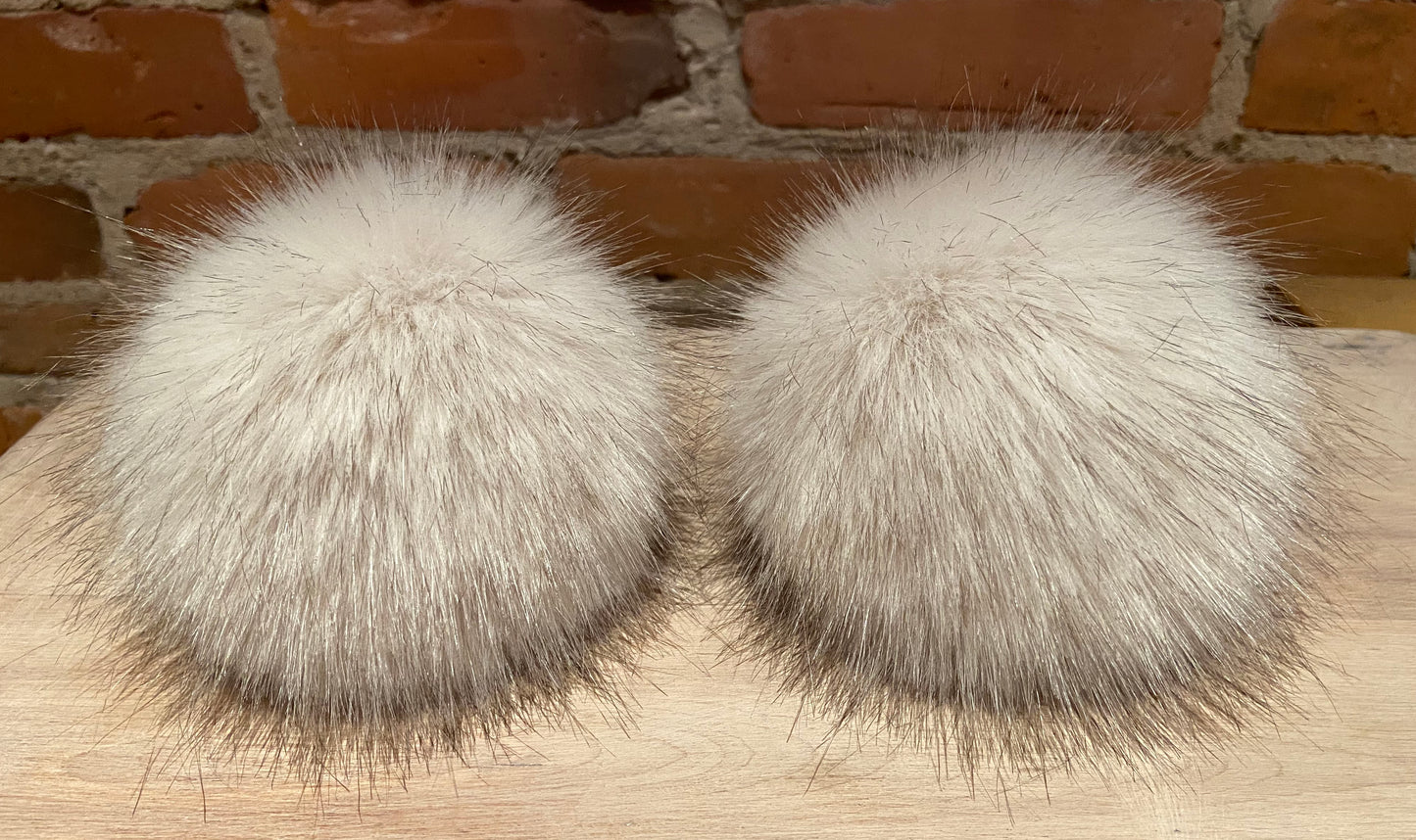 Pinkish Beige Fox Faux Fur Pom, 5.5 Inch