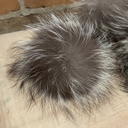 Silver Grey Fox Fur Pom, 3.5 Inch