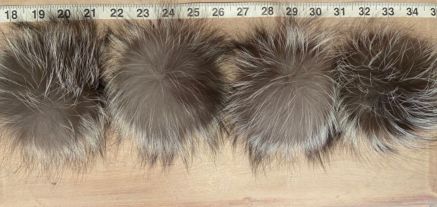 Silver Grey Fox Fur Pom, 3.5 Inch