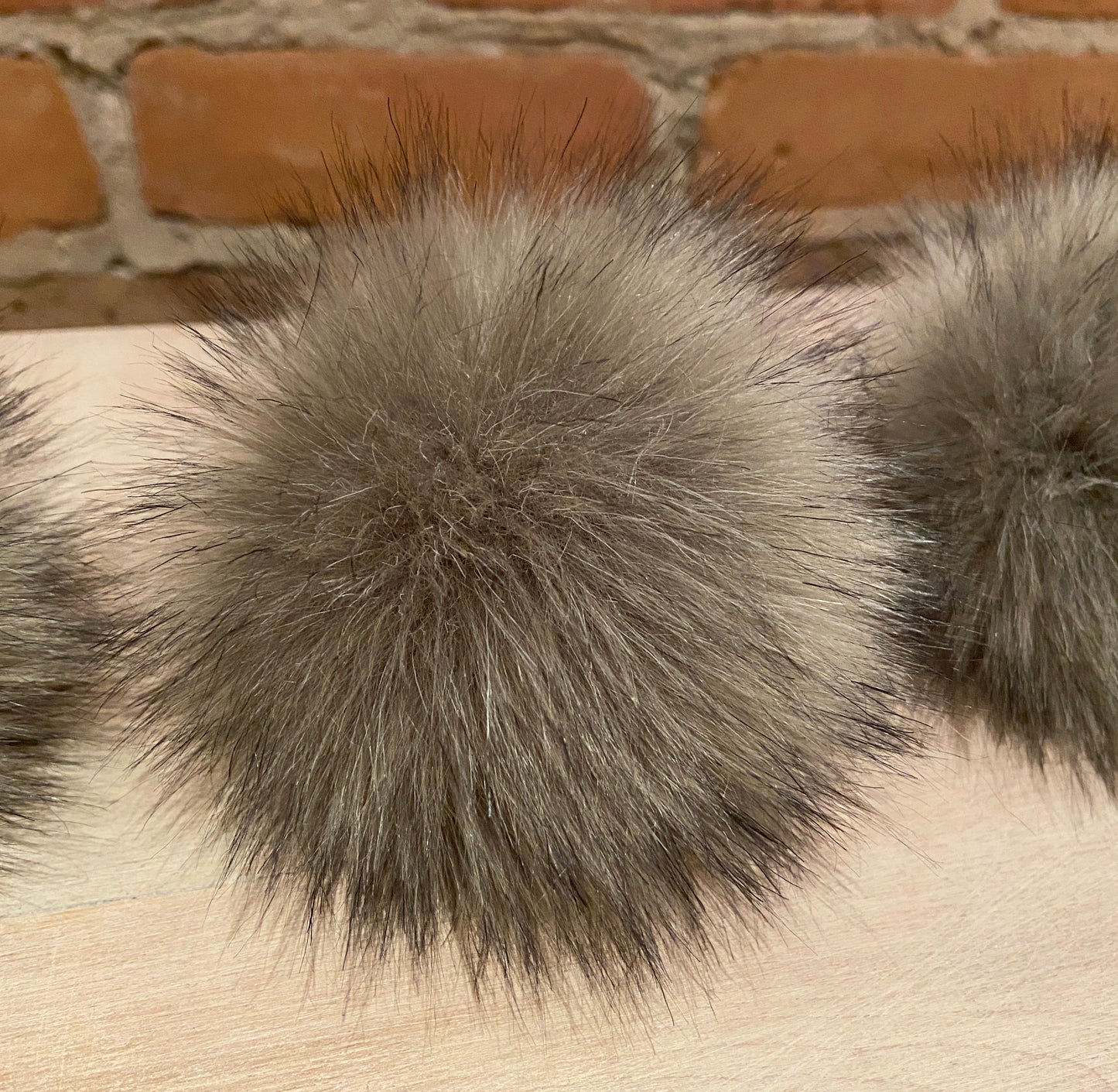 Grey Faux Fox Fur Pom, 3.5 Inch