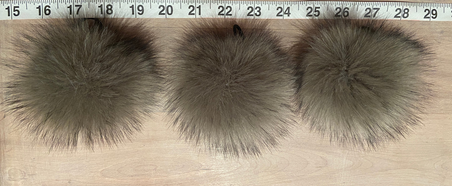 Grey Faux Fox Fur Pom, 3.5 Inch