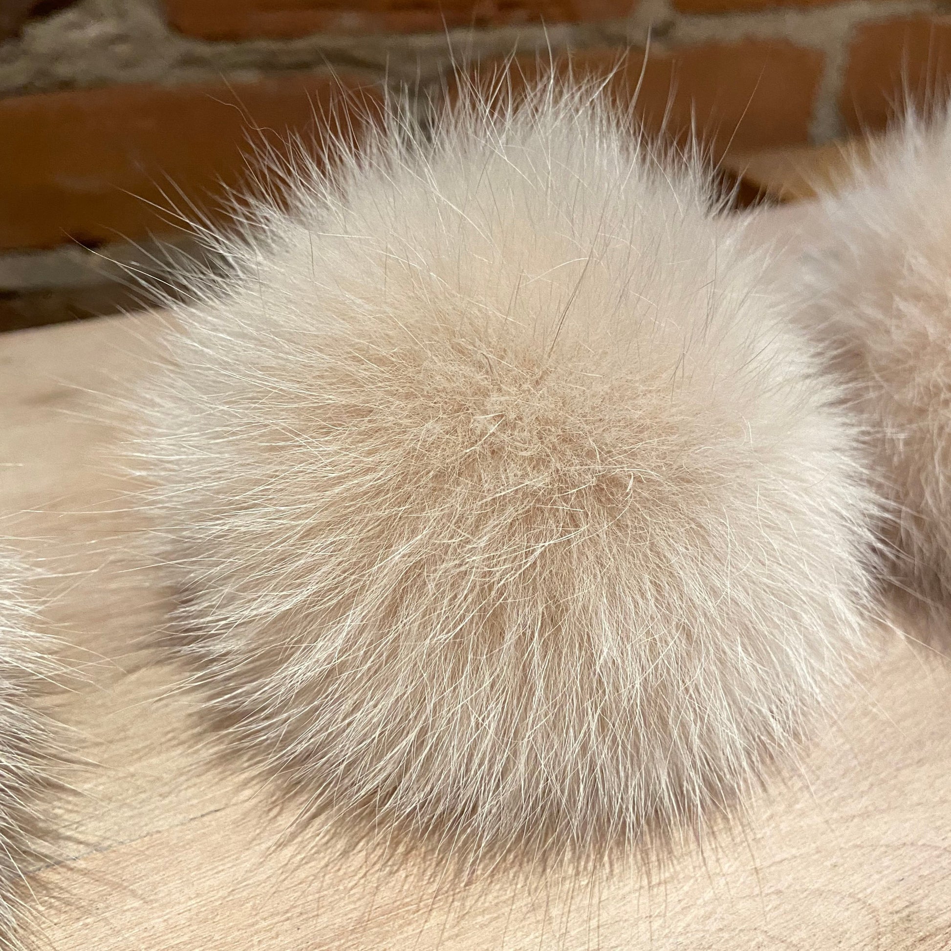 Knitting Hat Pom Pom in Upcycled Vintage Beige Fox Fur