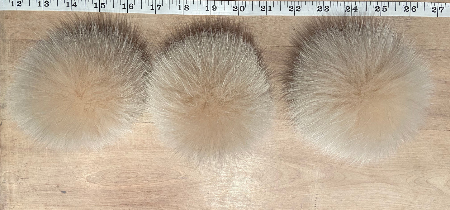 Pink Blush Beige Fox Fur Pom, 3.5 Inch
