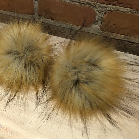 Golden Finnish Raccoon Faux Fur Pom, 3.5 Inch