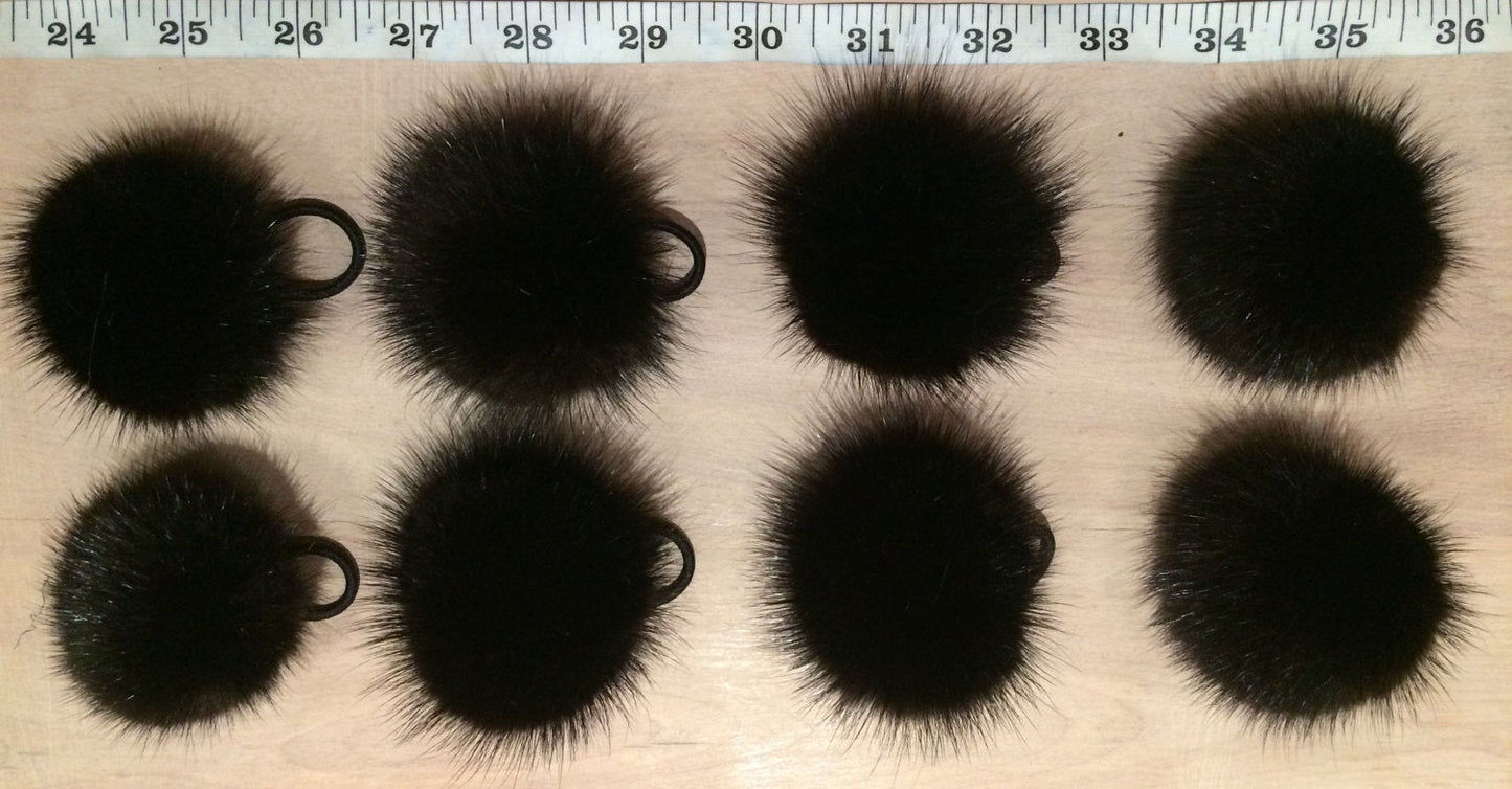 Black Mini Mink Fur Pom, 2 Inch