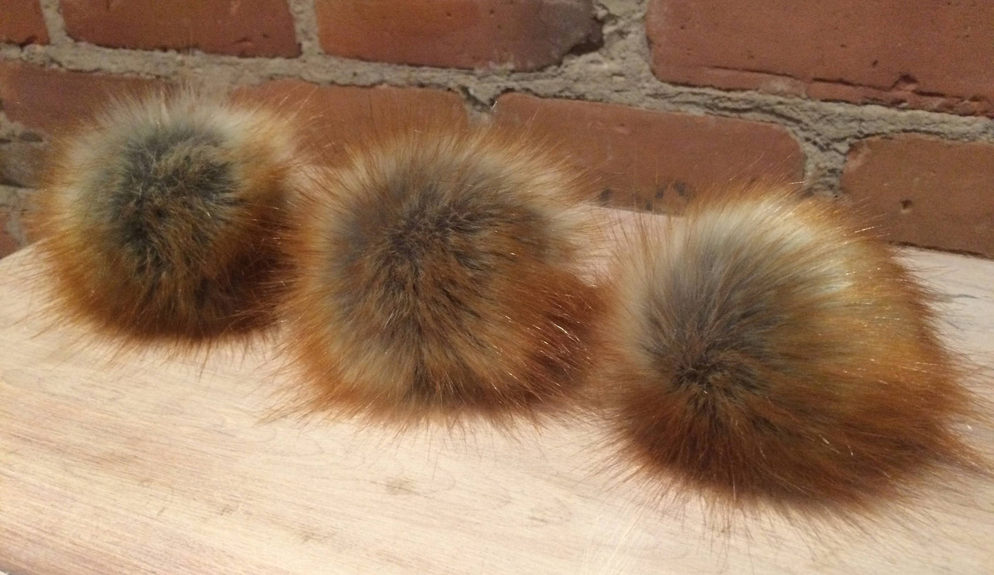 Red Fox Faux Fur Pom, 3.5 Inch