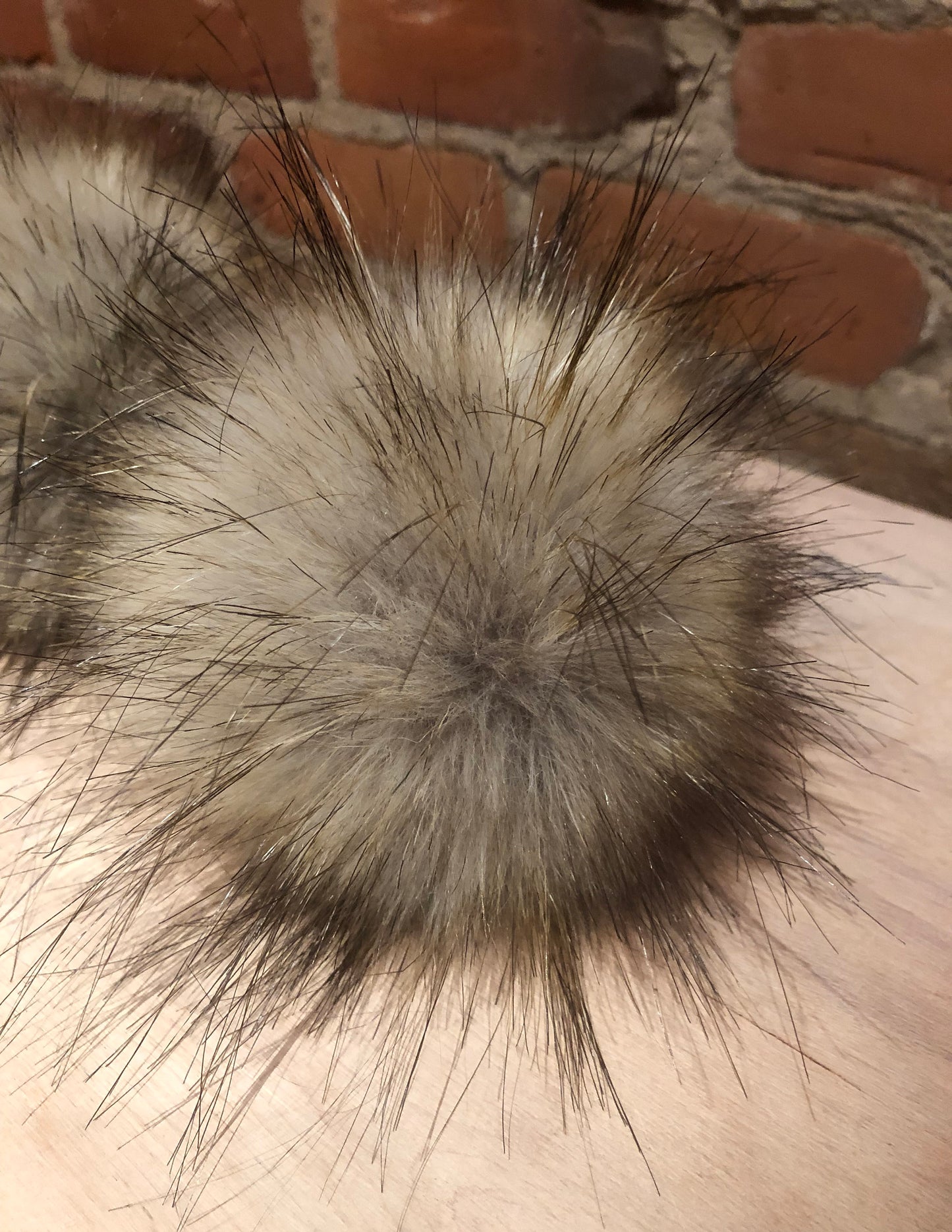 Grey Gold Coyote Faux Fur Pom, 5 Inch
