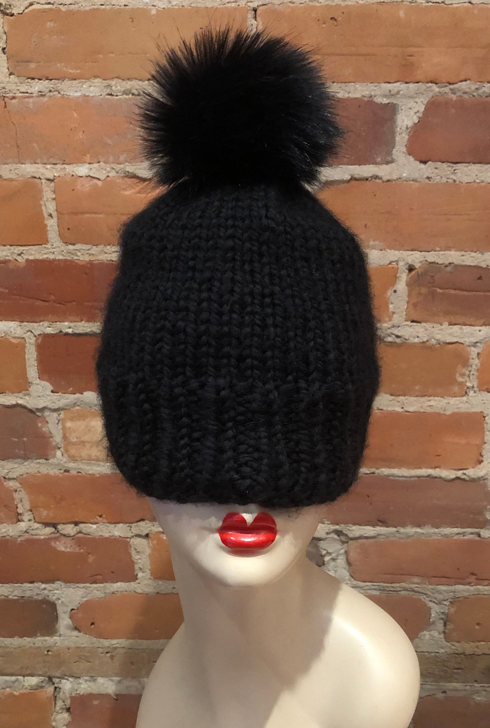 Raven Black Pom Pom, Faux Fur Blue Black Hat Pom, Small 3.5 Inch Fur Ball, Detachable Loop, Fake Fur Puff, Hat Topper, Winter Hat Accessory