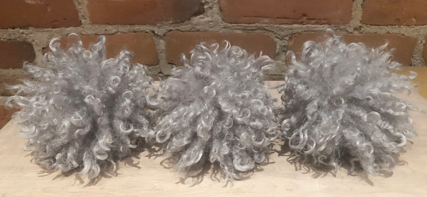 Grey Curly Lamb Hat Pom, 5 Inch