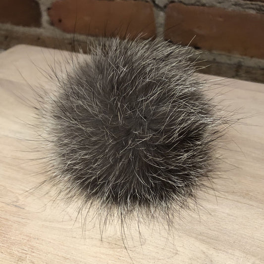 Silver Grey Fox Fur Pom, 3.5 Inch