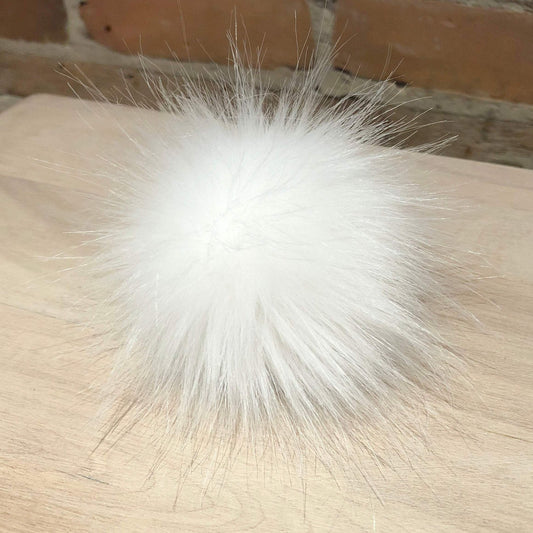 Fluffy Pure White Faux Fur Knit Hat Embellishment Pom