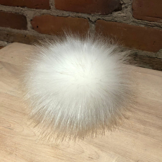 Glistening Ice White Faux Fox Fur Pom, 4 Inch