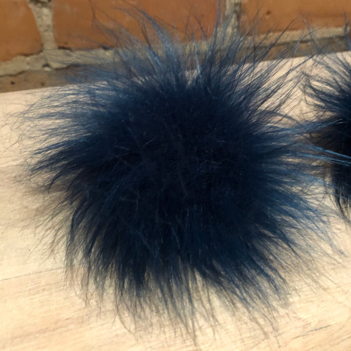 Dark Teal Blue Faux Fur Pom for Knitters