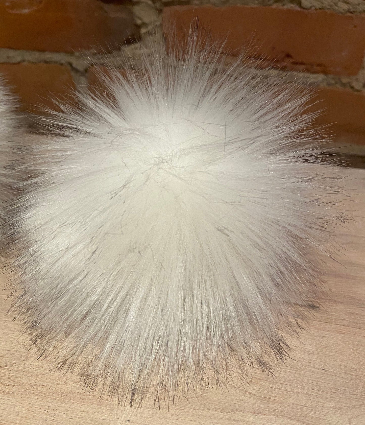Salt and Pepper White Faux Fur Pom, 5.5 Inch