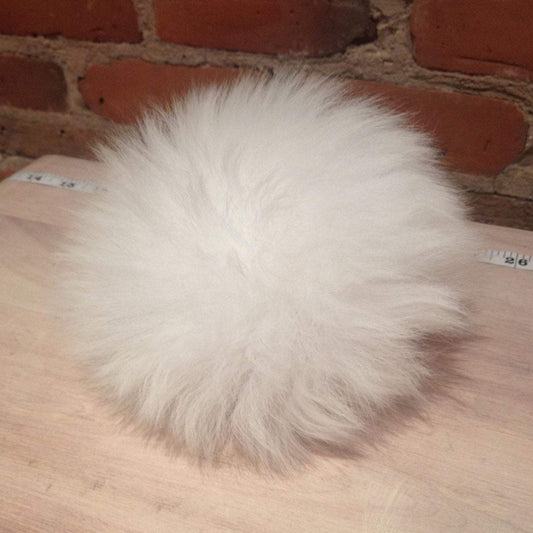 Jumbo Pure White Lamb Fur Pom, 6 Inch